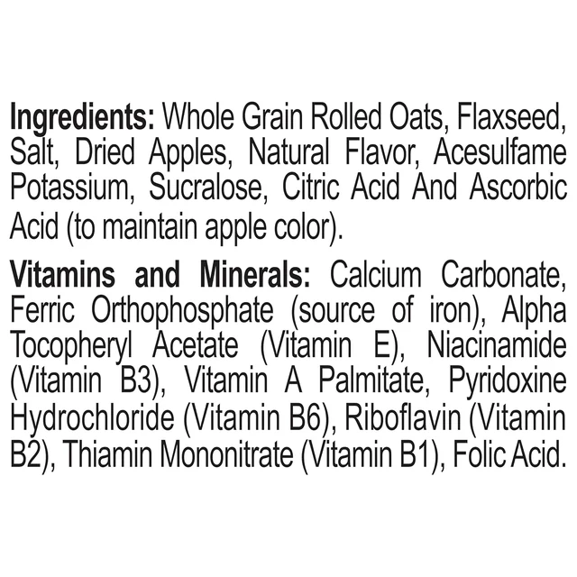 Ingredient label on the selected 100 Calorie Apples and Cinnamon packaging